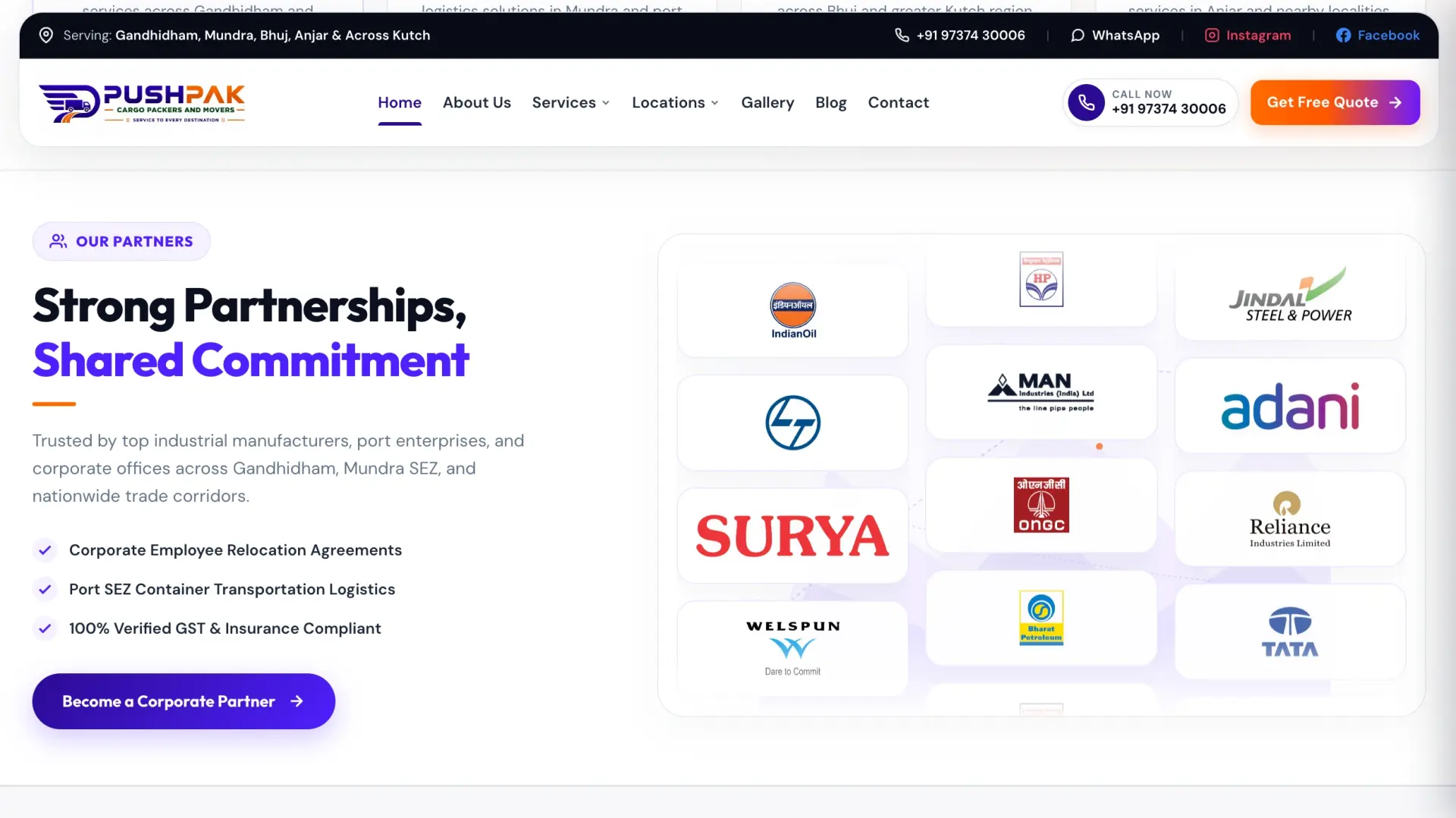 Pushpak Cargo Packers & Movers — Case Study Showcase